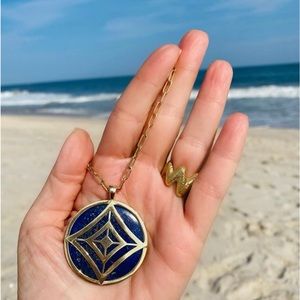 Lapis Gold Plated Art Deco Pendant- New- Custom Made